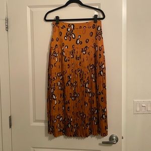 Pleated Cheetah High Waisted Midi Skirt